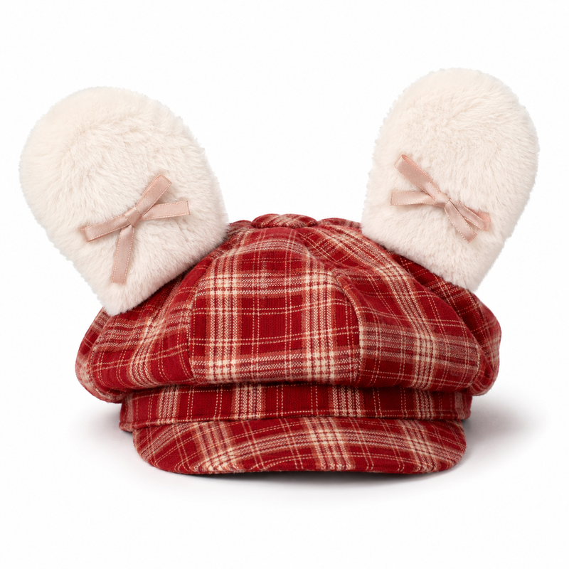 Sterling Octagonal Plaid Beret Cap™ With Plush Ear Detail