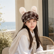 Sterling Octagonal Plaid Beret Cap™ With Plush Ear Detail