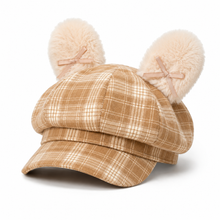 Sterling Octagonal Plaid Beret Cap™ With Plush Ear Detail