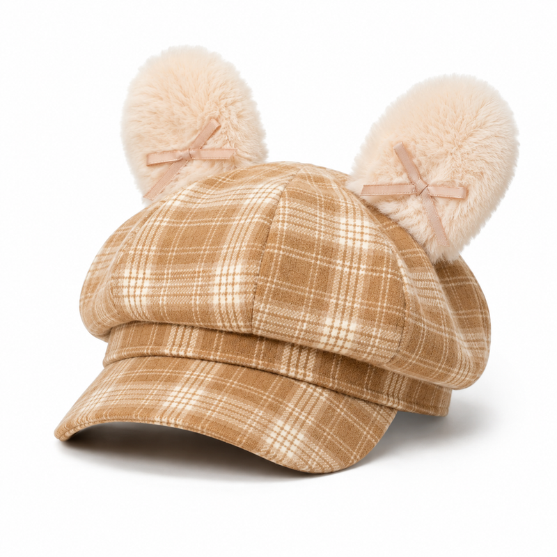 Sterling Octagonal Plaid Beret Cap™ With Plush Ear Detail