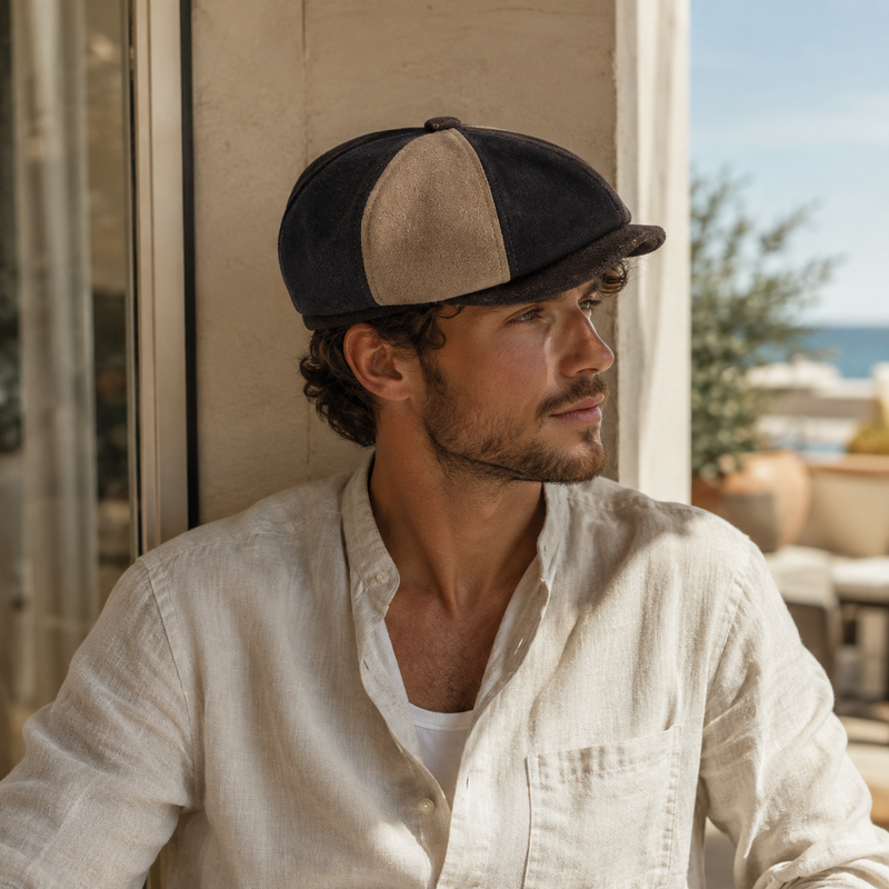 Sterling Patchwork Beret Polyester Flat Cap™ With Paneled Newsboy Crown