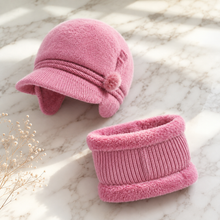 Sterling Winter Hat™ Set Curved Brim Lined Beanie Flower Detail Neck Warmer