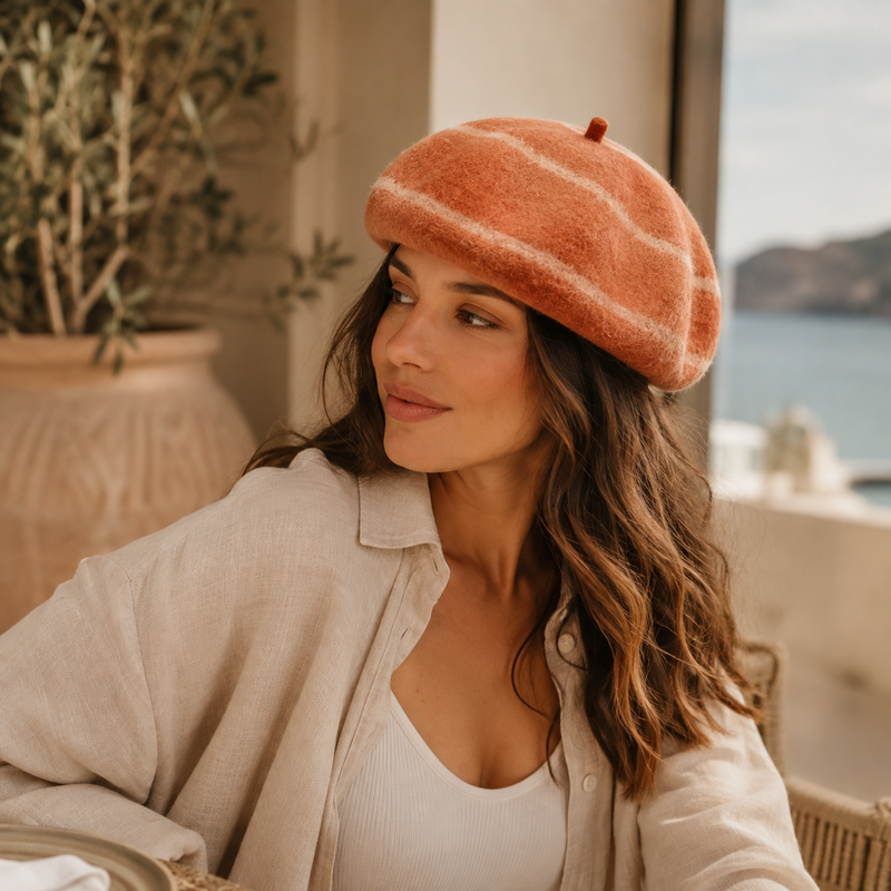 Sterling™ Striped Wool Blend Beret Soft Dome Painter Cap