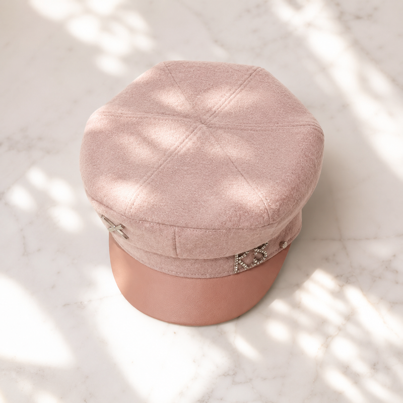 Sterling Octavia Cotton Octagonal Newsboy Cap™  With Letter Detail