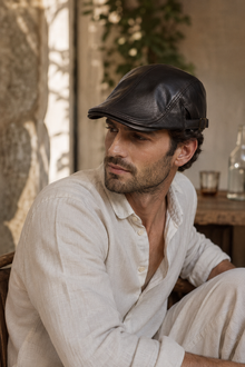 Sterling Calder Sheepskin Leather Flat Cap™   With Adjustable Fit