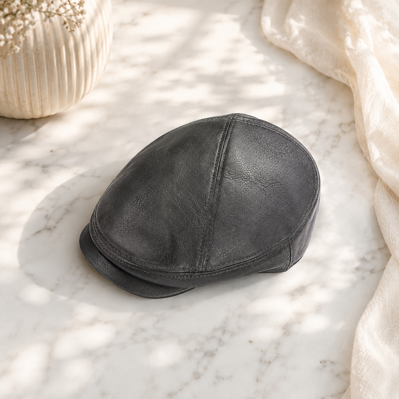 Sterling Aldren Leather Flat Cap™ With Hand Stitched Crown