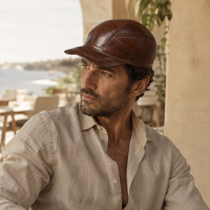 Sterling Hollis Winter Cap™ Cowhide Leather Fold Down Ear Flaps