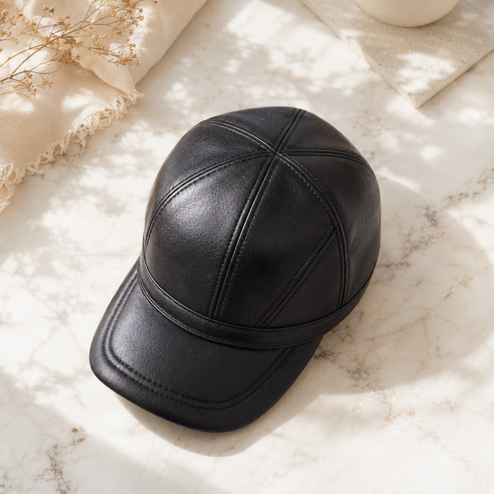 Sterling Hollis Winter Cap™ Cowhide Leather Fold Down Ear Flaps