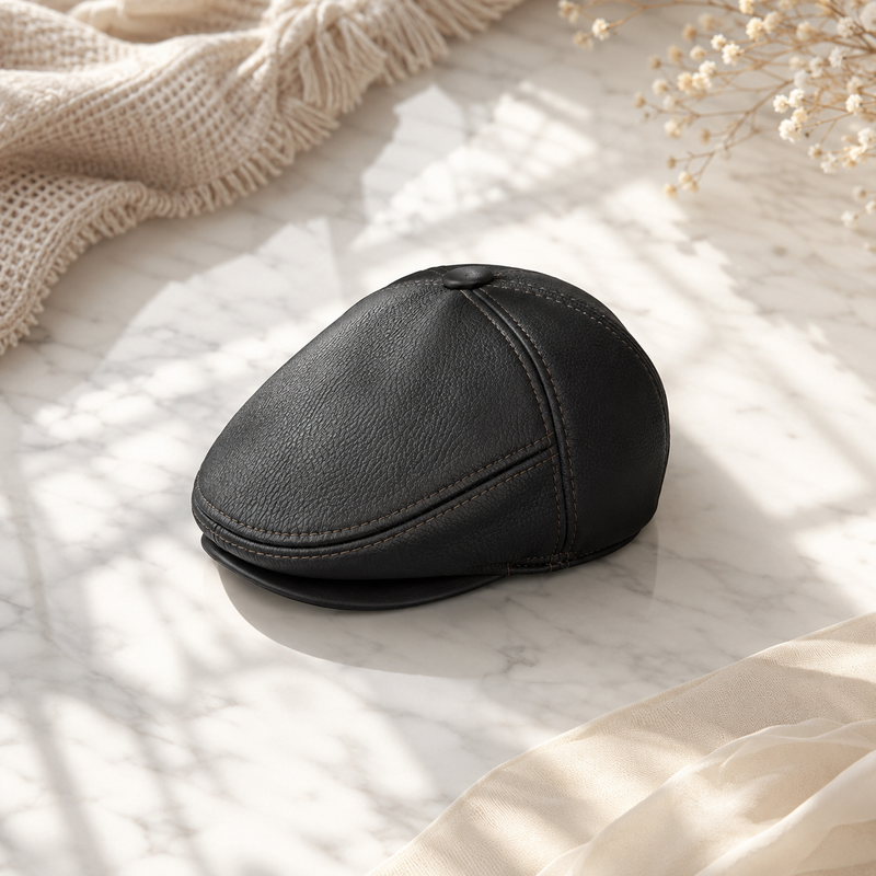 Sterling RY104 Cowhide Leather Flat Cap™  With Velvet Ear Flaps