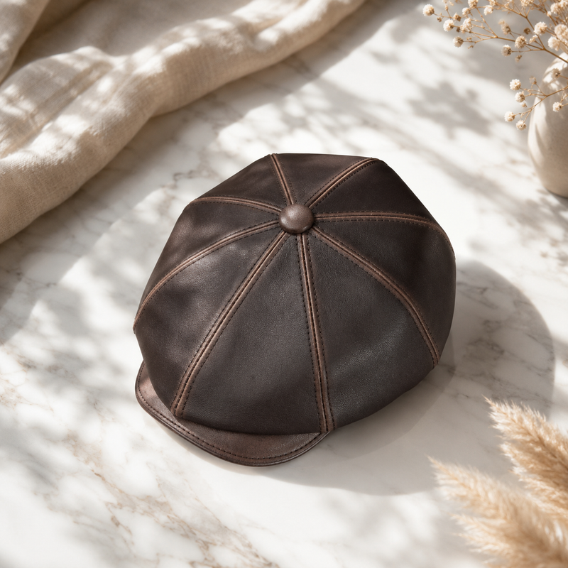 Sterling Novel Beret Cap™ Sheepskin Leather Matte Octagonal Crown