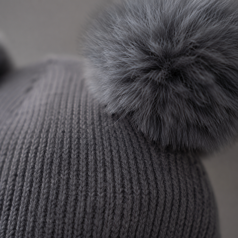 Sterling Nivali Kids Knit Beanie Set With Double Pompoms