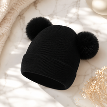 Sterling TeddyPuff Baby Knit Beanie™ Double Pom Bear Detail