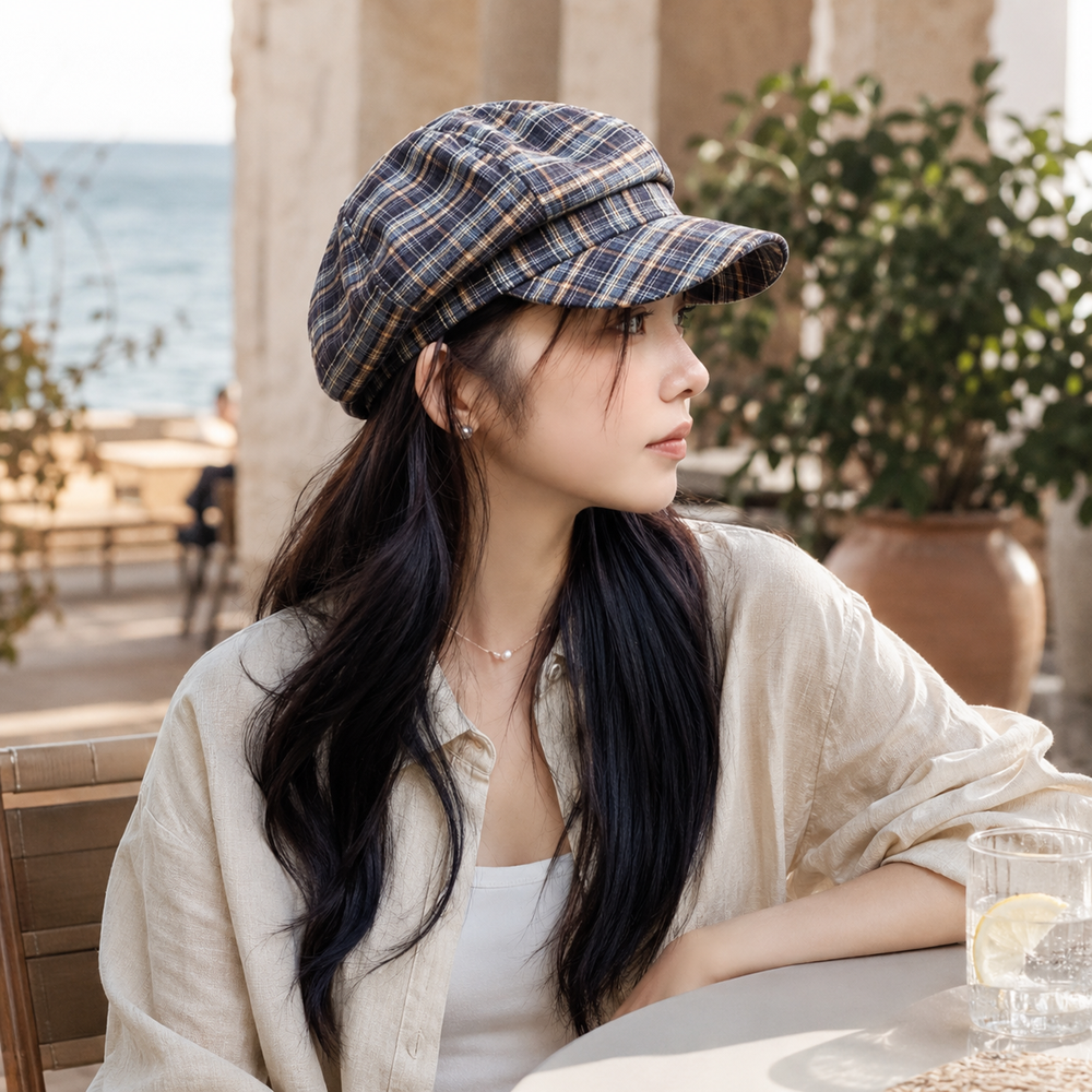 Sterling Ainsley Plaid Octagonal Beret™ Woven Check Crown