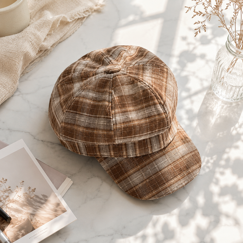 Sterling Ainsley Plaid Octagonal Beret™ Woven Check Crown