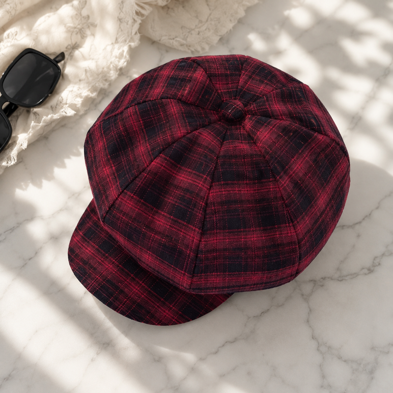 Sterling Huanji Lightweight Octagonal Beret™  With Cloud Check Pattern