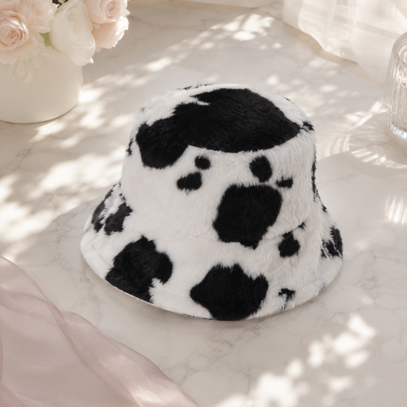 Sterling Mirelle Reversible Corduroy Bucket Hat™  With Cow Print Fleece