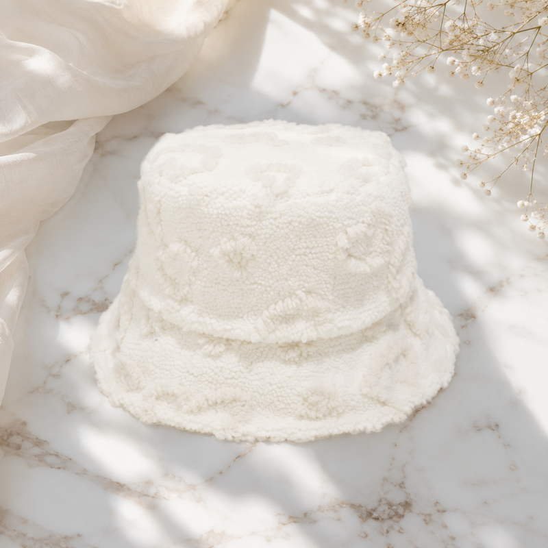 Sterling Cozette Sherpa Winter Bucket Hat with Heart Pattern™