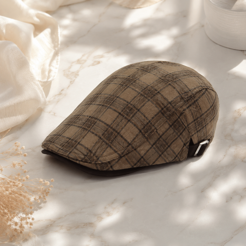 Sterling Vintage Stripes Plaid Flat Cap™ Cotton Linen Lightweight Visor