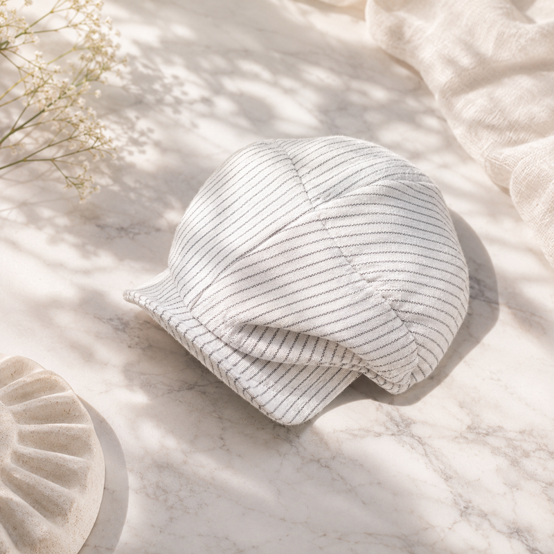 Sterling Sora Striped Cotton Linen Newsboy Cap™ With Octagonal Crown