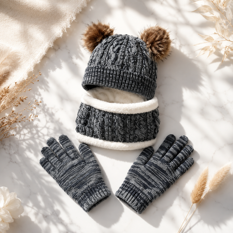 Sterling™ Nivali Kids Winter Knit Set With Twin Pom Hat