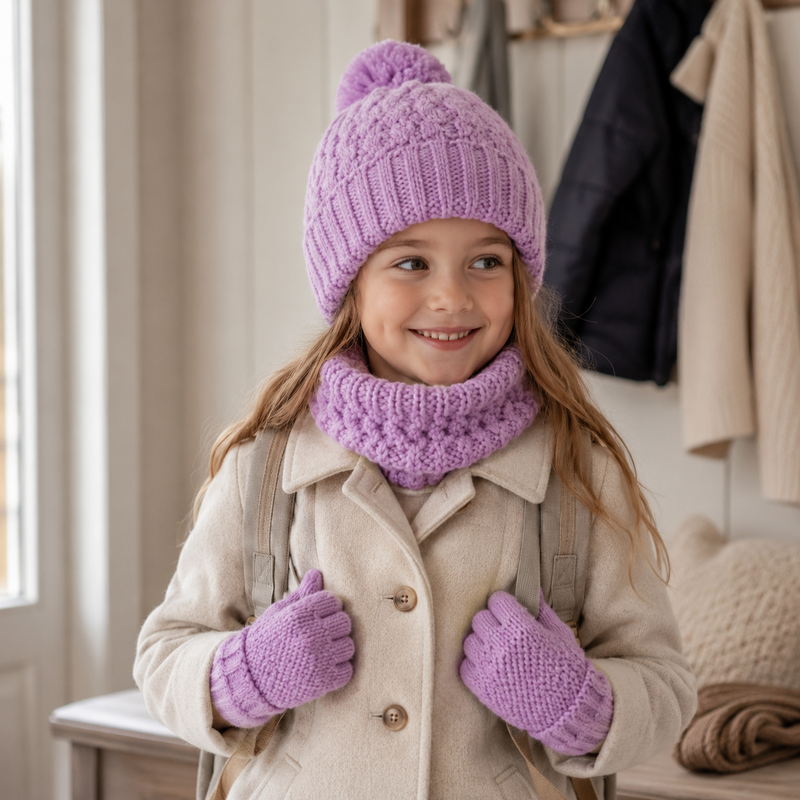 Sterling™  Deluxe Children's Knit Winter Hat Scarf And Gloves Color Block Set