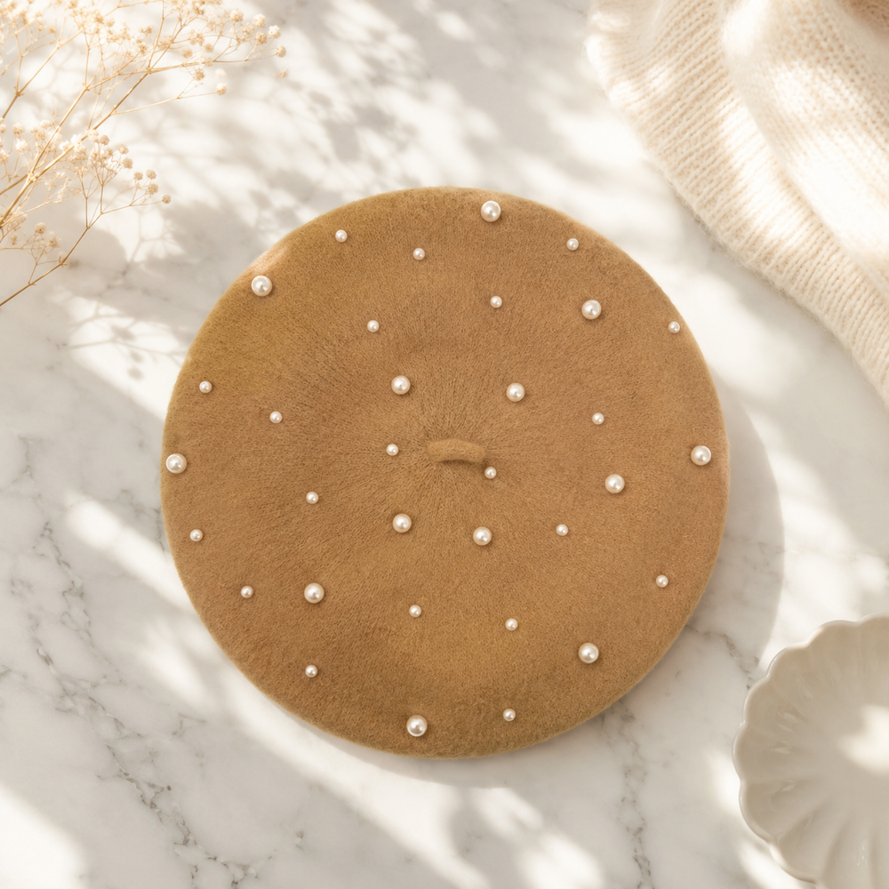 Sterling Celestine Wool Beret™ with Pearl Bead Detail