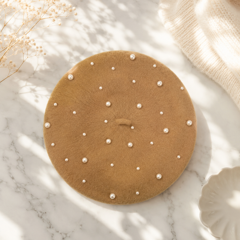 Sterling Celestine Wool Beret™ with Pearl Bead Detail