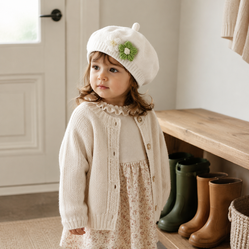 Sterling Petalyn Toddler Knit Beret™ with Floral Accent