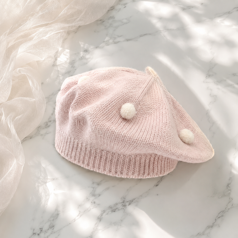 Sterling Amelie Baby Knit Beret™ with Plush Pom