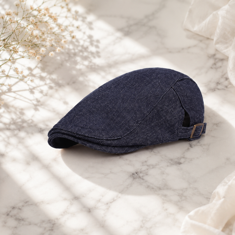 Sterling Raw Demin Cap Raw Denim Flat Cap Brass Buckle