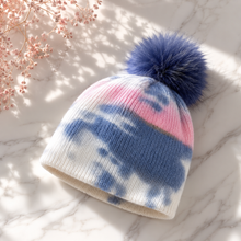 Sterling Aurielle Tie Dye Cashmere Beanie with Fur Pom™