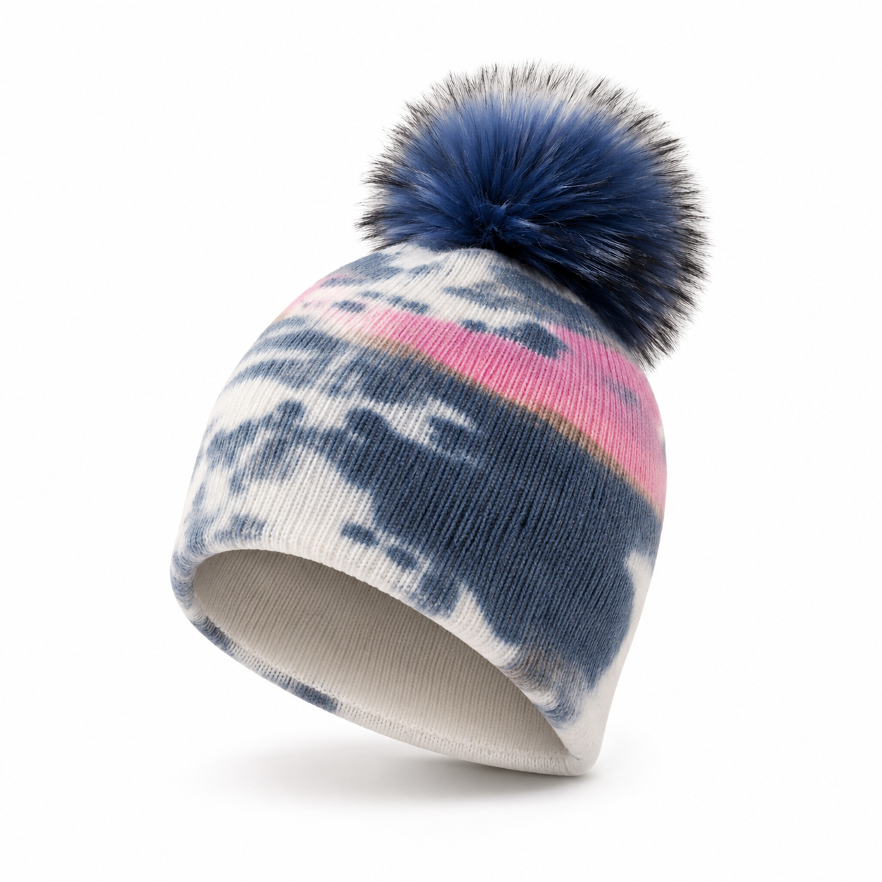 Sterling Aurielle Tie Dye Cashmere Beanie with Fur Pom™