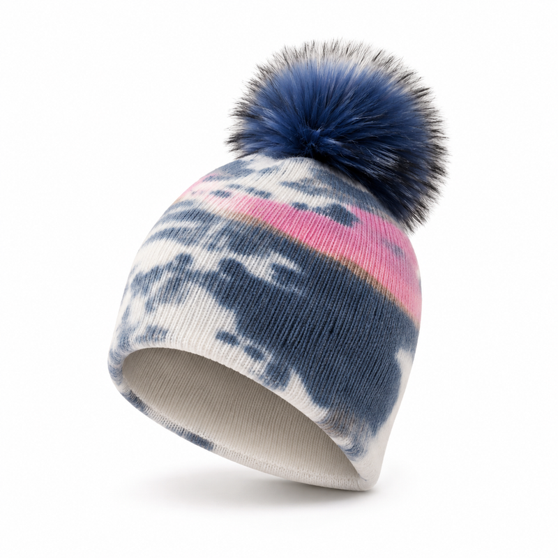 Sterling Aurielle Tie Dye Cashmere Beanie with Fur Pom™
