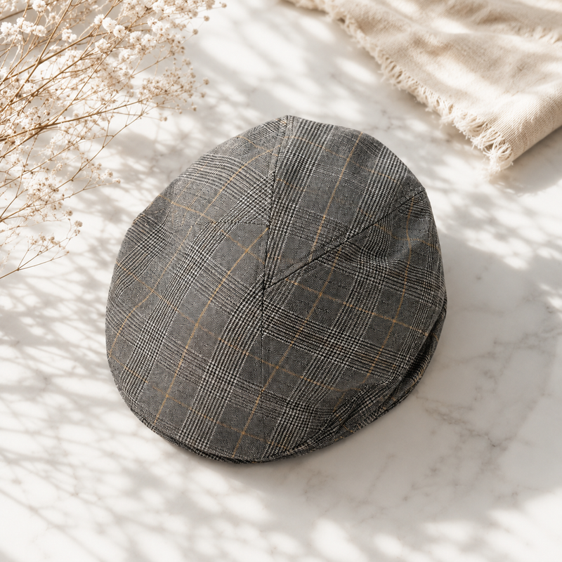 Sterling A-53 Newsboy Cap™ Gray Plaid Linen Blend