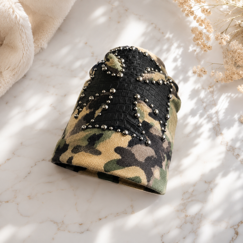 Sterling ™ Nocturne Leather Beret Hat With Rivet Cross Detail
