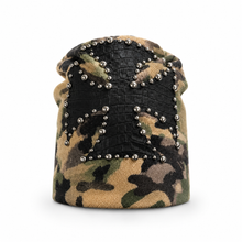 Sterling ™ Nocturne Leather Beret Hat With Rivet Cross Detail