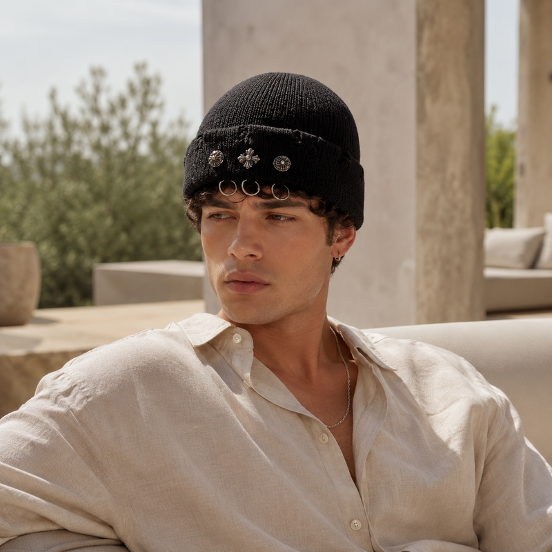 Sterling™ Nocturne Brimless Knit Wool Hat With Cross Ring Detail