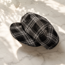 Sterling Black White Plaid Newsboy Cap™ Paneled Crown Short Brim