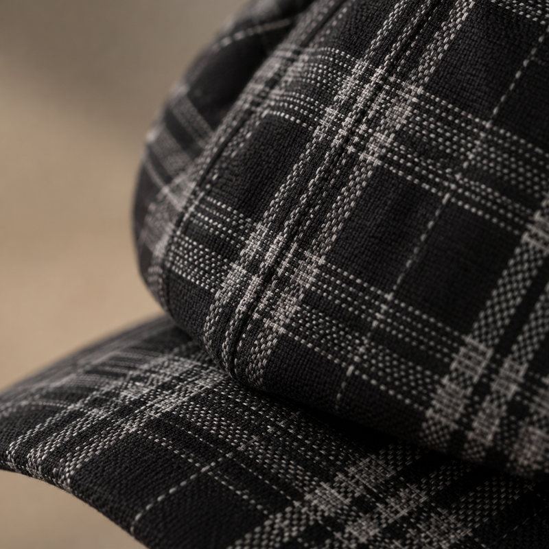 Sterling Black White Plaid Newsboy Cap™ Paneled Crown Short Brim