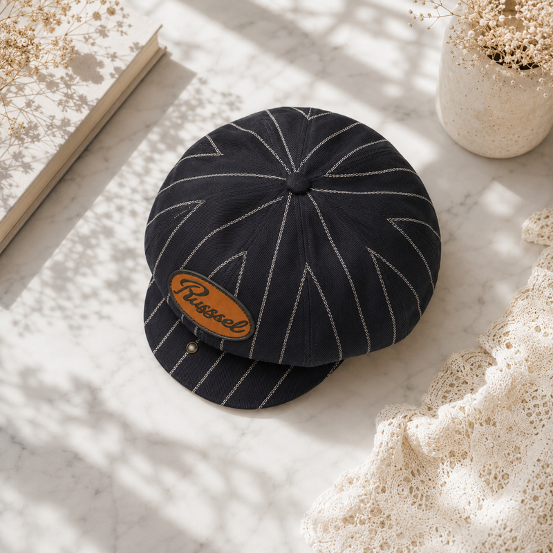 Sterling™ Railroad Stripe Cotton Newsboy Cap With Adjustable Short Brim