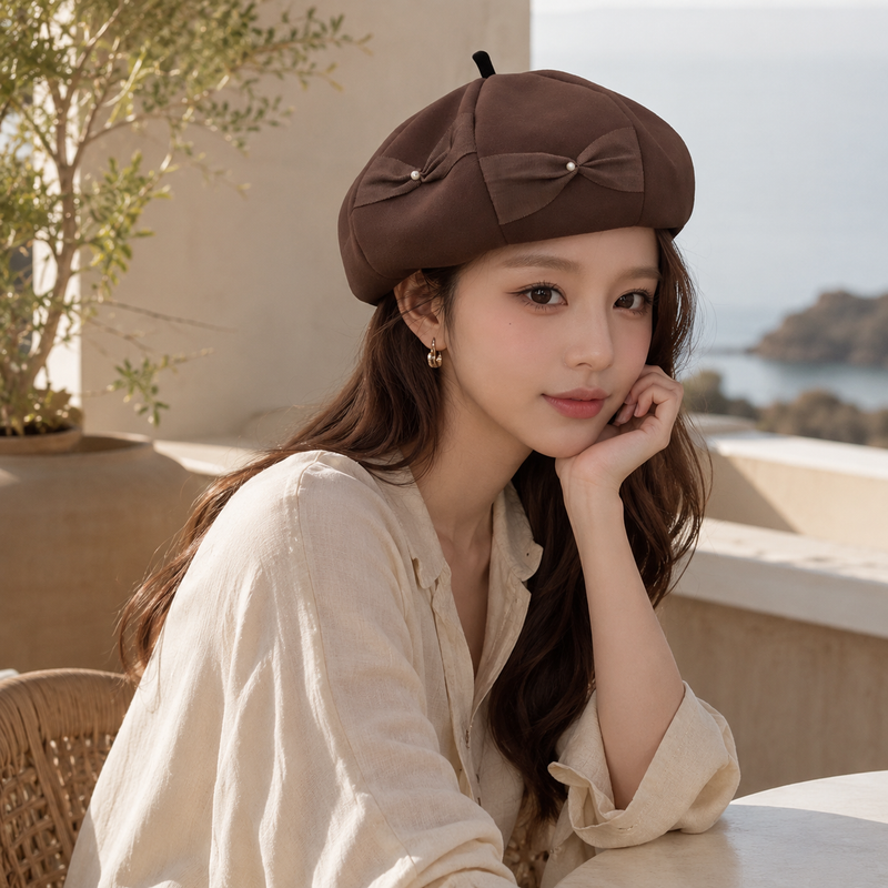 Sterling™ Mireya Wool Painter Beret With Bow Detail