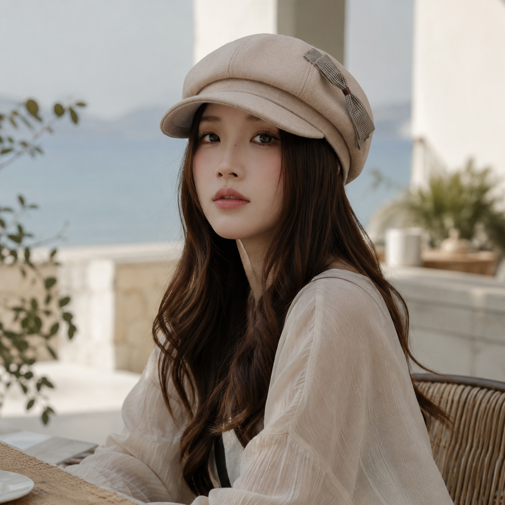 Sterling™ Elowen Painter Beret Wool Blend Roomy Crown With Bow Detail