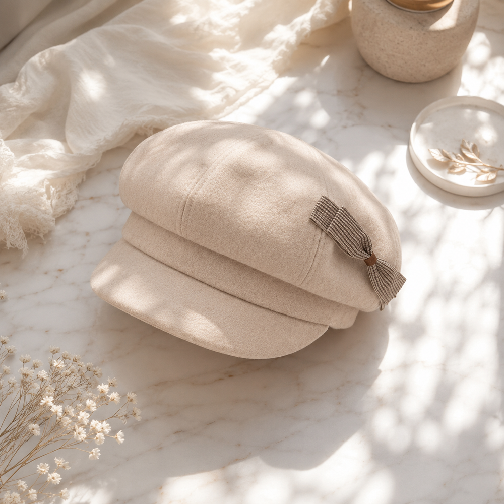 Sterling™ Elowen Painter Beret Wool Blend Roomy Crown With Bow Detail