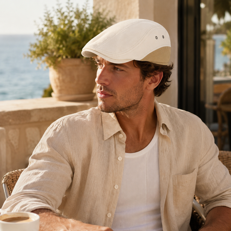 Sterling Vintage Patchwork Flat Cap™ Washed Fabric Paneled Visor