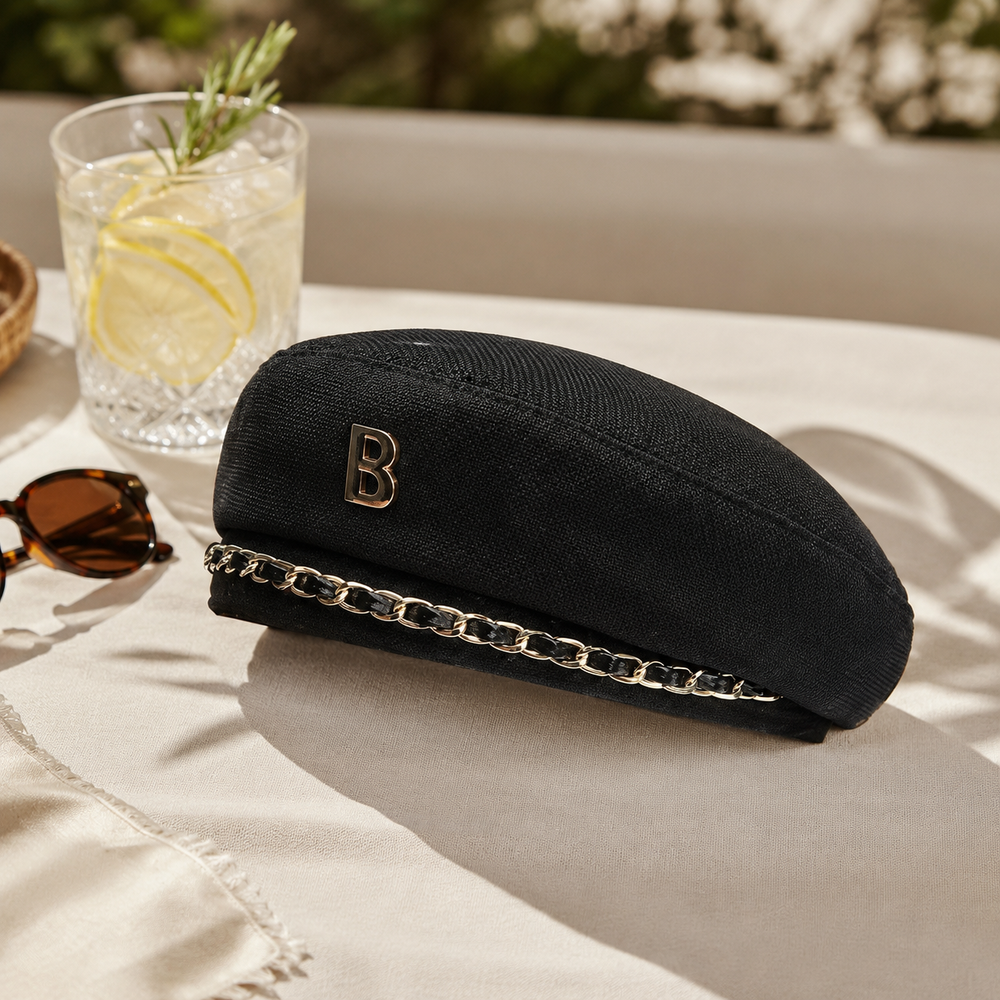 Sterling Chain Beret Hat™ Flat Fabric Star Chain Trim
