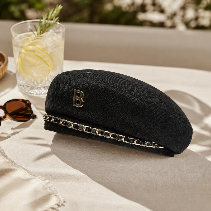 Sterling Chain Beret Hat™ Flat Fabric Star Chain Trim