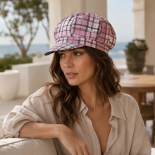 Sterling Korean Sweet Cool Octagonal Pink™ Plaid Beret Bow Print
