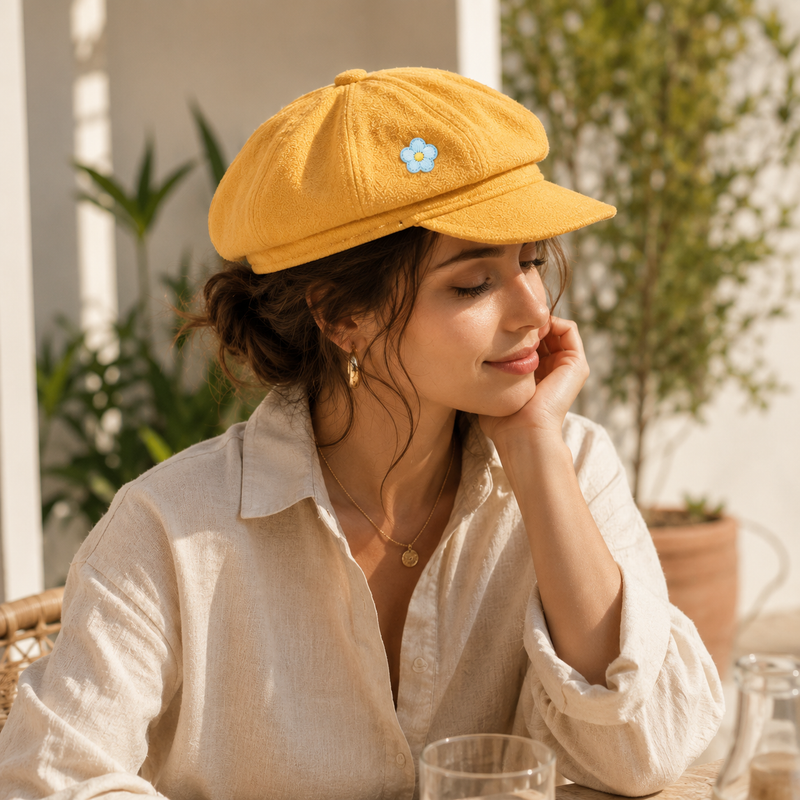 Sterling Retro Beret™ Yellow Fabric Cap Short Brim