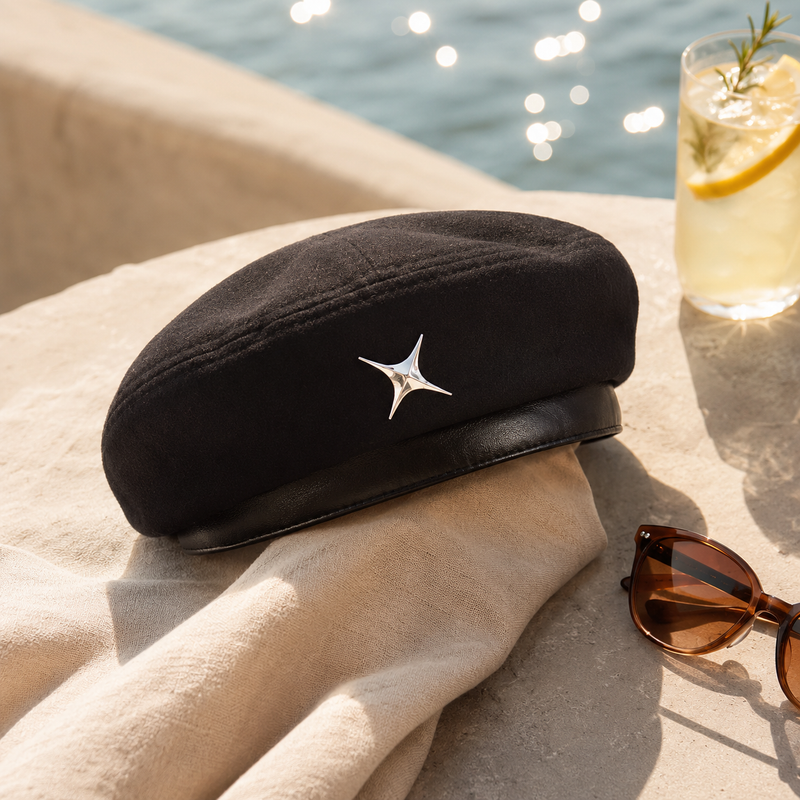 Sterling Star Beret Hat™ Woolen Painter Cap Star Detail