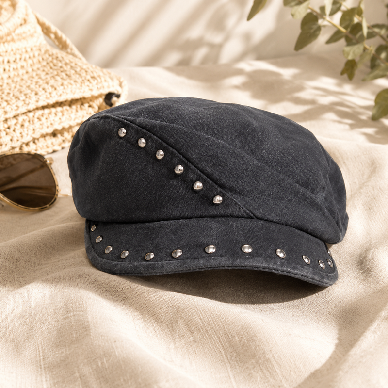 Sterling Rivet Beret™ Newsboy Cap Stud Detail